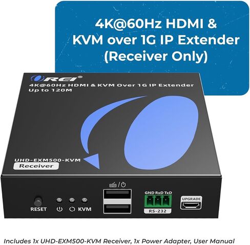 OREI Extra Receiver Only for UHD-EXM500-KVM 4K KVM HDMI Extender Over IP CAT6 4K@60Hz One to Many Upto 330 Feet, 2 USB 1.1 Loop Out - Send to Multiple Locaiton Over 1G Switch (UHD-EXM500-KVM-RX) in Saudi Arabia