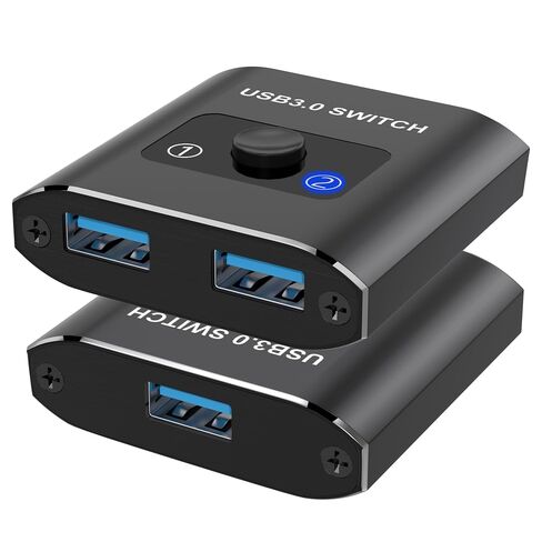محول USB 3.0، محول USB ثنائي الاتجاه 1 في 2 مخرج/ 2 في 1 مخرج، محول USB من الألومنيوم 2 جهاز كمبيوتر يشارك أجهزة USB للطابعة ولوحة المفاتيح والماسح الضوئي والماوس - متوافق مع Mac/Win/Linux in Kuwait