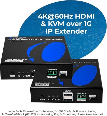 OREI 4K KVM HDMI Extender Over IP CAT6 4K@60Hz One to Many Upto 400 Feet, 2 USB 1.1 Loop Out - Send to Multiple Location Over 1G Switch (UHD-EXM500-KVM) | HDMI Ethernet Extender – HDMI 2.0, 18Gbps, HDCP 2.2, USB KVM, Low Latency, One-to-Many Support, 3.5m in Saudi Arabia