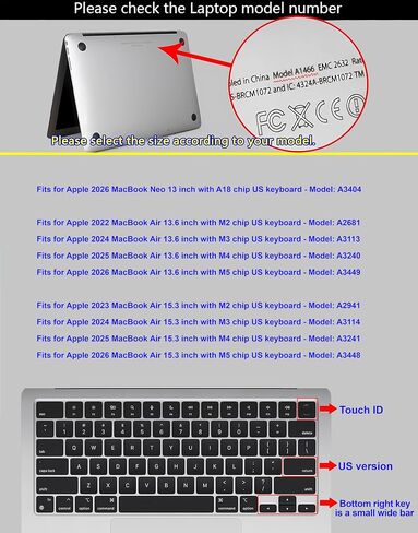 XSKN Hebrew Black US Version Silicone Keyboard Cover for Apple MacBook Air 13/15 inch with M5/M4/M3/M2 Chip and MacBook Neo with A18 Pro Chip in Saudi Arabia