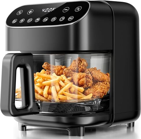 Kismile 5QT Glass Air Fryer, 8 in 1 PFAS-Free Non Toxic AirFryers, Digital Touch Control, Portable Air Fryer with Precise Temperature Control & Timer, Up to 400°F, 95% Less Oil.(Black) in Kuwait