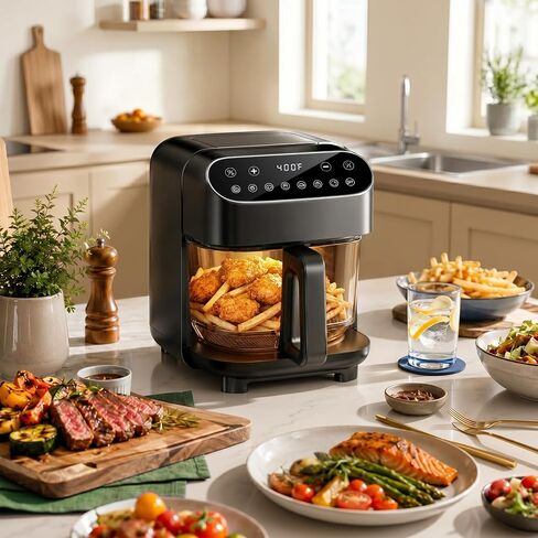 Kismile 5QT Glass Air Fryer, 8 in 1 PFAS-Free Non Toxic AirFryers, Digital Touch Control, Portable Air Fryer with Precise Temperature Control & Timer, Up to 400°F, 95% Less Oil.(Black) in Kuwait