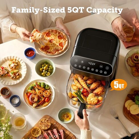 Kismile 5QT Glass Air Fryer, 8 in 1 PFAS-Free Non Toxic AirFryers, Digital Touch Control, Portable Air Fryer with Precise Temperature Control & Timer, Up to 400°F, 95% Less Oil.(Black) in Kuwait