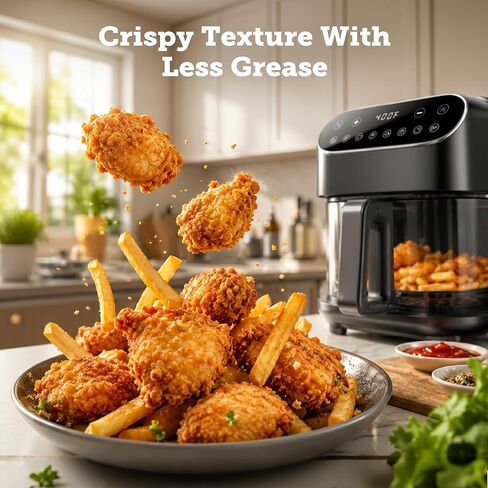 Kismile 5QT Glass Air Fryer, 8 in 1 PFAS-Free Non Toxic AirFryers, Digital Touch Control, Portable Air Fryer with Precise Temperature Control & Timer, Up to 400°F, 95% Less Oil.(Black) in Kuwait