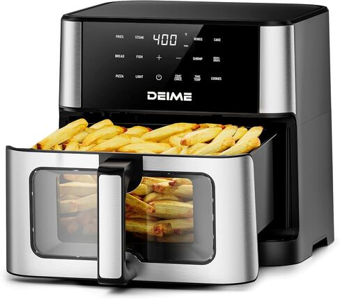 DEIME Air Fryer 10.2 QT, 1700W Large Capacity with 10 Preset, Visual Cooking Window, Non-Stick Basket, Recipe Included (Silver) in Saudi Arabia
