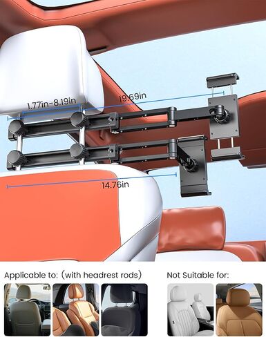 PLDHPRO Tablet Holder for Car Headrest Mount 3-in-1 Adjustable Aluminum Alloy Arm Back Seat Stand Compatible 5.5-14.6'' Devices, Road Trip Essentials for Kids Accessories in Saudi Arabia