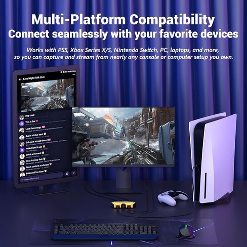BlueAVS Multi-Spec HDMI Video Capture Card for Streaming, 4K60 1440P144 1080P240 High-frame Capture Card, USB-C External Capture Card for PS5, Xbox Series X/S, Switch, Compatible with PC, Mac, OBS in Saudi Arabia