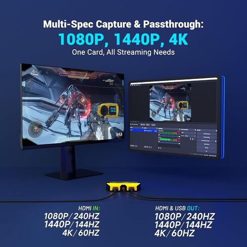 BlueAVS Multi-Spec HDMI Video Capture Card for Streaming, 4K60 1440P144 1080P240 High-frame Capture Card, USB-C External Capture Card for PS5, Xbox Series X/S, Switch, Compatible with PC, Mac, OBS in Saudi Arabia