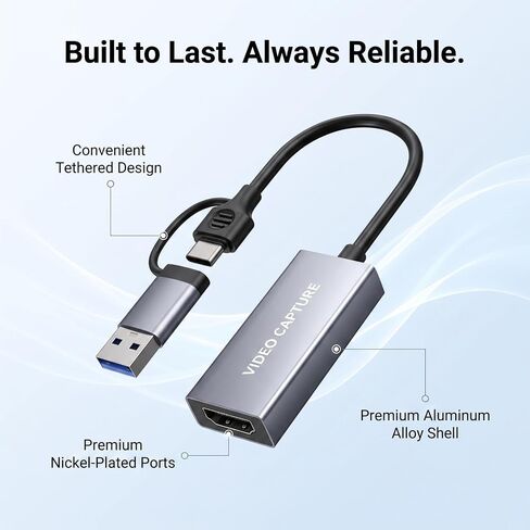 ezcap Video Capture Card, 4K60 Input HDMI to USB 3.0, 1080P60FPS/2K30FPS | Capture Card for Streaming Gaming, Low Latency, Plug and Play with Type-C/A, Compatible with PC Mac, OBS, Switch2 Xbox PS5/4 in Saudi Arabia