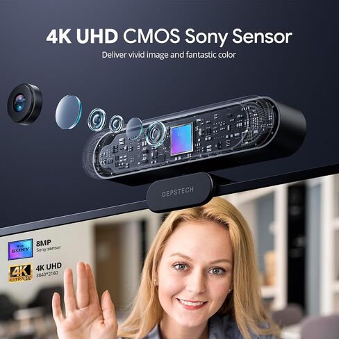 DEPSTECH 4K Webcam, Ultra HD 1/2.55'' Sony Sensor 3X Digital Zoom Autofocus | Dual Noise-Canceling Microphones, Remote Control, 80° FOV, Streaming Webcam for PC Mac Laptop Video Call Zoom Skype Teams in Saudi Arabia