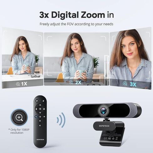 DEPSTECH 4K Webcam, Ultra HD 1/2.55'' Sony Sensor 3X Digital Zoom Autofocus | Dual Noise-Canceling Microphones, Remote Control, 80° FOV, Streaming Webcam for PC Mac Laptop Video Call Zoom Skype Teams in Saudi Arabia