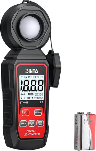 BINTA Handheld Digital Light Meter, Lux FC Illuminance Meter 0~200,000 Lux | 4 Digit Backlit LCD, Rotatable Sensor Max/Min Data Hold Auto Record Tester for Plants Photography Car LED Lights in Kuwait