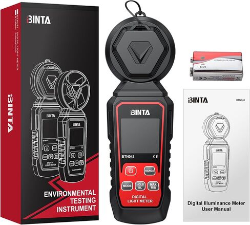 BINTA Handheld Digital Light Meter, Lux FC Illuminance Meter 0~200,000 Lux | 4 Digit Backlit LCD, Rotatable Sensor Max/Min Data Hold Auto Record Tester for Plants Photography Car LED Lights in Kuwait