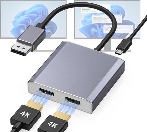 DisplayPort to Dual HDMI Adapter 1 in 2 Out, 4K@60Hz DP to HDMI Splitter for Dual Monitors, Extended Display MST Hub for Windows PC, NVIDIA/AMD Graphics Card [Mac OS Mirror Only] in Saudi Arabia