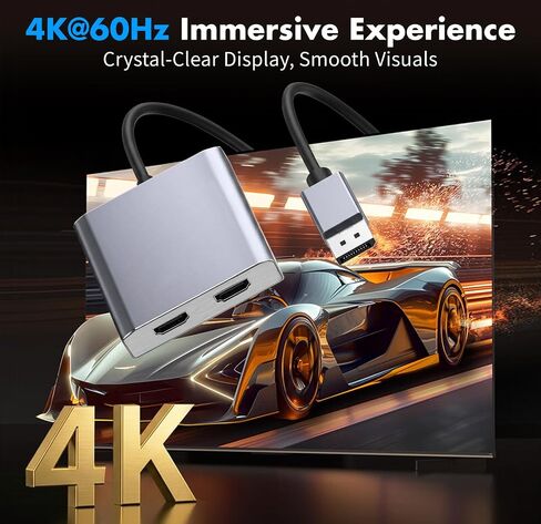 DisplayPort to Dual HDMI Adapter 1 in 2 Out, 4K@60Hz DP to HDMI Splitter for Dual Monitors, Extended Display MST Hub for Windows PC, NVIDIA/AMD Graphics Card [Mac OS Mirror Only] in Saudi Arabia