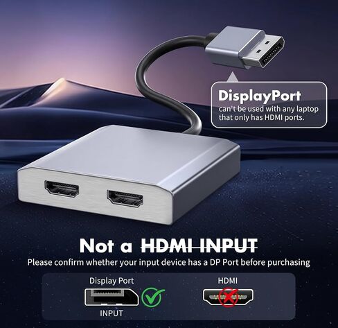 DisplayPort to Dual HDMI Adapter 1 in 2 Out, 4K@60Hz DP to HDMI Splitter for Dual Monitors, Extended Display MST Hub for Windows PC, NVIDIA/AMD Graphics Card [Mac OS Mirror Only] in Saudi Arabia