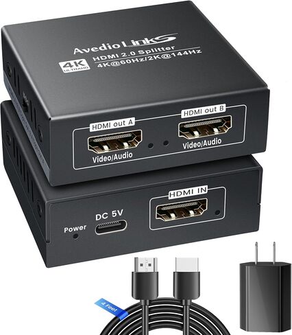 4K@60Hz HDMI Splitter 1 in 2 Out w/ 4ft HDMI Cable, HDMI Audio Splitter for Soundbar, Support Dolby Vision/Atmos 7.1ch, Downscaler 4K/1080P Sync, 1080P@120Hz, 2K@144Hz, Work for Firestick, PS5, Roku in Saudi Arabia