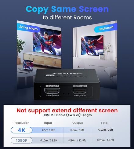 4K@60Hz HDMI Splitter 1 in 2 Out w/ 4ft HDMI Cable, HDMI Audio Splitter for Soundbar, Support Dolby Vision/Atmos 7.1ch, Downscaler 4K/1080P Sync, 1080P@120Hz, 2K@144Hz, Work for Firestick, PS5, Roku in Saudi Arabia