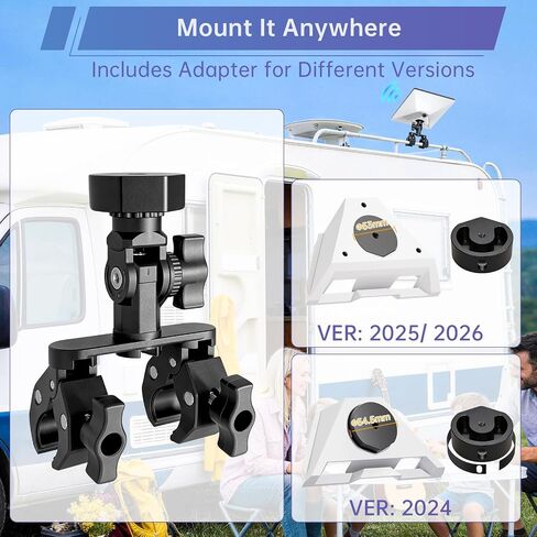 Starlink Mount for Starlink Mini, Dual-Clamp Starlink Mini Pole Mount Kit for RV Ladder & Roof Rack, Lightweight Aluminum & Nylon Starlink Mini RV Mount with 1/4"-20 for Camping Van Boat in Saudi Arabia