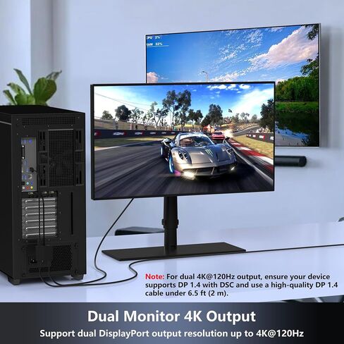 Displayport MST Hub, 4K@120Hz Display Port Splitter for Dual Monitors, DP to Dual DP Adapter 1 in 2 Out, DisplayPort Splitter Extended Display, Monitor Splitter for Laptop, Desktop, Graphics Card in Saudi Arabia