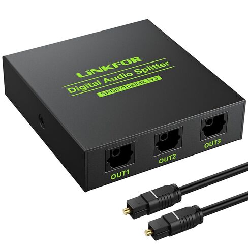 LiNKFOR Digital Optical Audio 1x3 Splitter Digital SPDIF Toslink Optical Fiber Audio Splitter 1 in 3 Out Aluminum Alloy with Optical Cable Support 5.1CH Dolby-AC3 DTS for PS3 Blue-Ray DVD HDTV in Saudi Arabia
