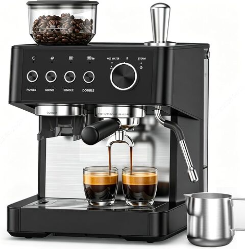 (2026 Upgrade) Espresso Machine with Grinder, Expresso Coffee Machines with Built-in Anti-Clog Coffee Grinder/Milk Steam Wand/Frother, Expresso Machines for Home Perfect Cappuccino & Latte-Gloss Black in Saudi Arabia