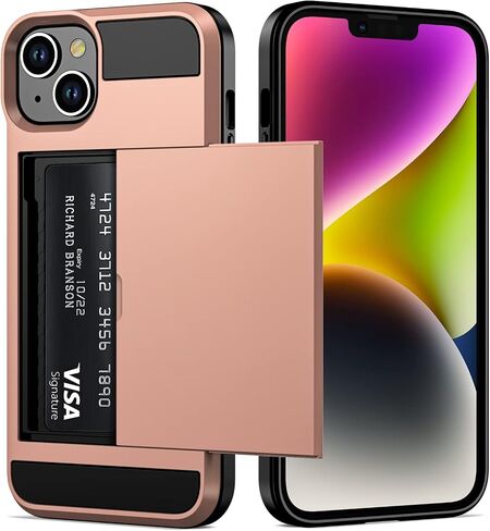 Vofolen for iPhone 14 Case Wallet with Card Holder Red | ID Slot Sliding Door Hidden Pocket, Men Women, Anti-Scratch Dual Layer Hybrid Bumper Armor Protective Cover for iPhone 14 in Saudi Arabia