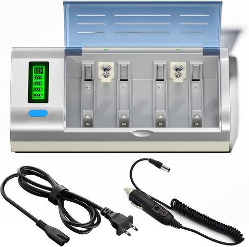 Battery Charger for C D AA AAA 9V Ni-MH Ni-CD Rechargeable Batteries with Discharge Function & AC Plug Included and Car Charging Cable in Saudi Arabia