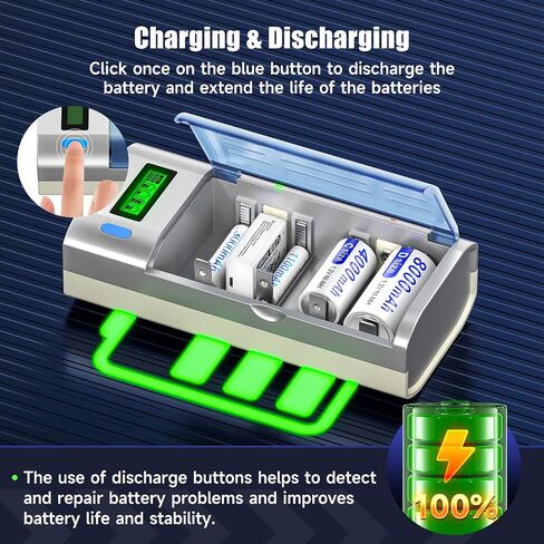 Battery Charger for C D AA AAA 9V Ni-MH Ni-CD Rechargeable Batteries with Discharge Function & AC Plug Included and Car Charging Cable in Saudi Arabia