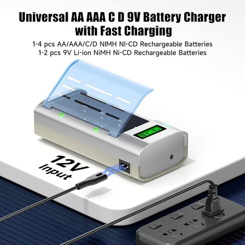 Battery Charger for C D AA AAA 9V Ni-MH Ni-CD Rechargeable Batteries with Discharge Function & AC Plug Included and Car Charging Cable in Saudi Arabia
