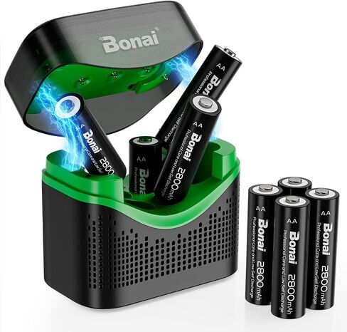 BONAI Rechargeable AA Batteries with Charger 8 Bay, High Capacity Pre-Charged 8 Pack in Saudi Arabia