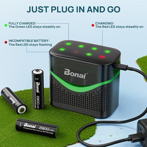 BONAI Rechargeable AA Batteries with Charger 8 Bay, High Capacity Pre-Charged 8 Pack in Saudi Arabia