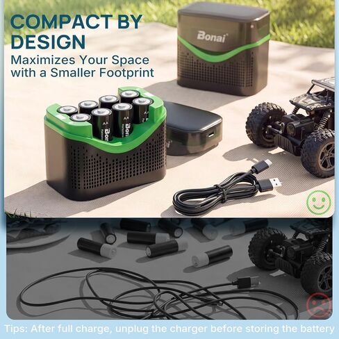 BONAI Rechargeable AA Batteries with Charger 8 Bay, High Capacity Pre-Charged 8 Pack in Saudi Arabia