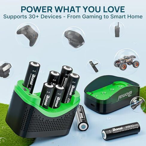 BONAI Rechargeable AA Batteries with Charger 8 Bay, High Capacity Pre-Charged 8 Pack in Saudi Arabia