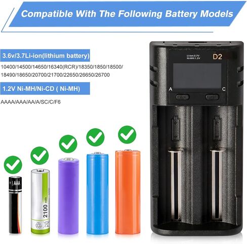 شاحن بطارية 3.7 فولت لـ 18650 21700 26650 14500 AA AAA Ni-MH/Ni-Cd (فتحتان) in Kuwait