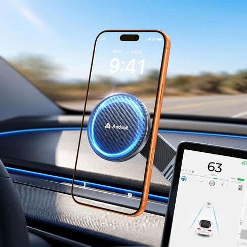 andobil Upgrade Tesla Phone Mount [Strong Magnet & Foldable] MagSafe Car Mount for Tesla New Model Y Juniper Model 3, 360° Adjustable Tesla Phone Holder fits iPhone 17 16 15 Pro Max, Tesla Accessories in Saudi Arabia