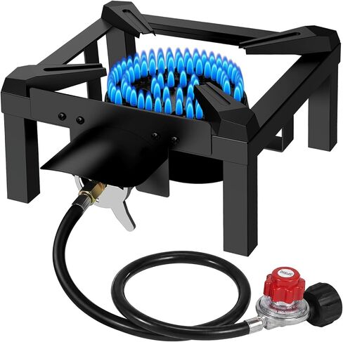 Bestfire 13" Single Propane Burner Stove 90,000 BTU Cast Iron Portable | Outdoor Burner with 0-20 PSI Adjustable Regulator and 4ft Hose Perfect for Outdoor Wok Cooking in Saudi Arabia