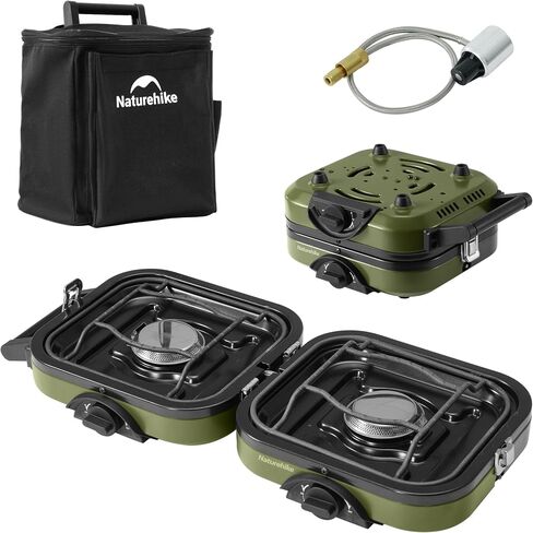 Naturehike 2 Burner Folding Camping Stove Propane Gas | Portable Stove with Carry Bag 16000 BTU Camp Stove with ETL Certification Adjustable Burners & Piezo Ignition in Kuwait