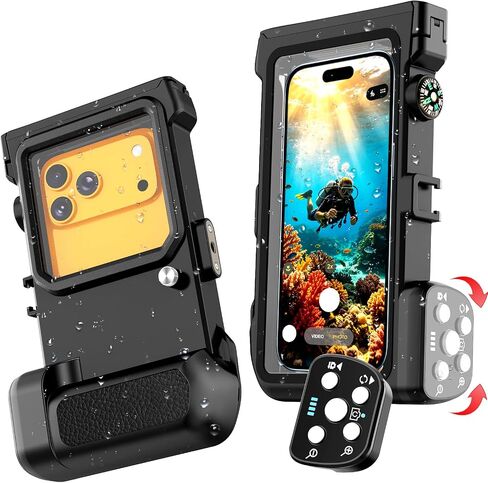 Waterproof Phone Case for Snorkeling, 50FT/15M Underwater Housing with Bluetooth Remote Shutter, Diving Case for iPhone 17 16 15 14 Samsung Galaxy S26 S25, Fits up to 7.3 Inch (Black) in Kuwait