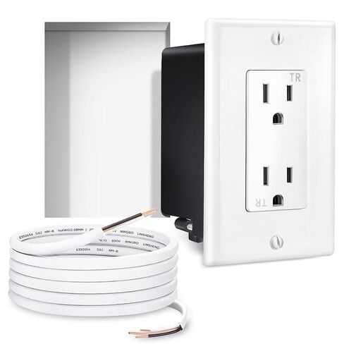 in-Wall Outlet Relocation Kit, 2 AC Outlets, 8 ft Cord, White | Recessed 2-outlet wall box and 8 ft cord for relocating power and hiding TV cords in Saudi Arabia
