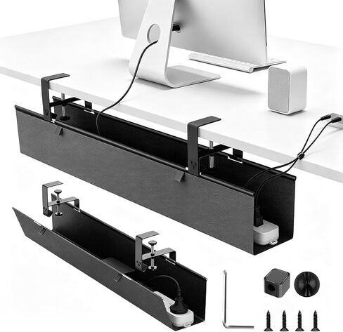 36" Under Desk Cable Management Tray, No-Drill Clamp-On Under Desk Cord Management for Desk, Anti-Sag Fabric Wire Management for Power Strips, Cable Raceways Tray Cord Hiders for Office/Home (Black) in Saudi Arabia