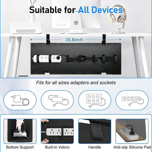 36" Under Desk Cable Management Tray, No-Drill Clamp-On Under Desk Cord Management for Desk, Anti-Sag Fabric Wire Management for Power Strips, Cable Raceways Tray Cord Hiders for Office/Home (Black) in Saudi Arabia