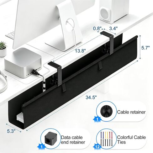 36" Under Desk Cable Management Tray, No-Drill Clamp-On Under Desk Cord Management for Desk, Anti-Sag Fabric Wire Management for Power Strips, Cable Raceways Tray Cord Hiders for Office/Home (Black) in Saudi Arabia