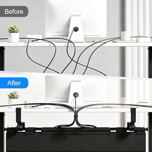 36" Under Desk Cable Management Tray, No-Drill Clamp-On Under Desk Cord Management for Desk, Anti-Sag Fabric Wire Management for Power Strips, Cable Raceways Tray Cord Hiders for Office/Home (Black) in Saudi Arabia