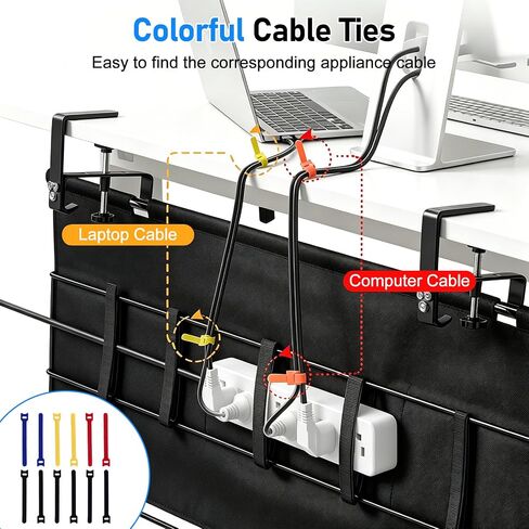 36" Under Desk Cable Management Tray, No-Drill Clamp-On Under Desk Cord Management for Desk, Anti-Sag Fabric Wire Management for Power Strips, Cable Raceways Tray Cord Hiders for Office/Home (Black) in Saudi Arabia