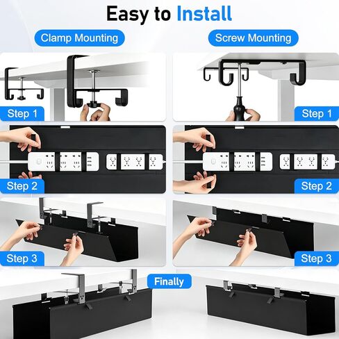 36" Under Desk Cable Management Tray, No-Drill Clamp-On Under Desk Cord Management for Desk, Anti-Sag Fabric Wire Management for Power Strips, Cable Raceways Tray Cord Hiders for Office/Home (Black) in Saudi Arabia
