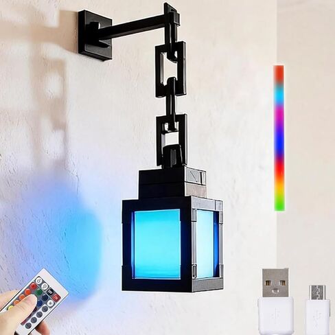 Neioaas Pixelated Lantern Night Light-16 Color Hanging Lantern Lamp | Rechargeable LED Wall and Table Decoration for Boys, Girls, and Adults, Playroom and Bedroom Decoration in Kuwait