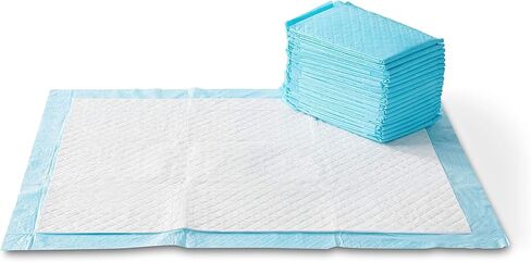 Amazon Basics X-Large Heavy Duty Absorbent Puppy Potty Pads, Leak-Proof, Quick-Dry, Super Absorbent Gel Technology for Dog Training, 28 x 34 Inches, Blue & White, Pack of 50 in Kuwait