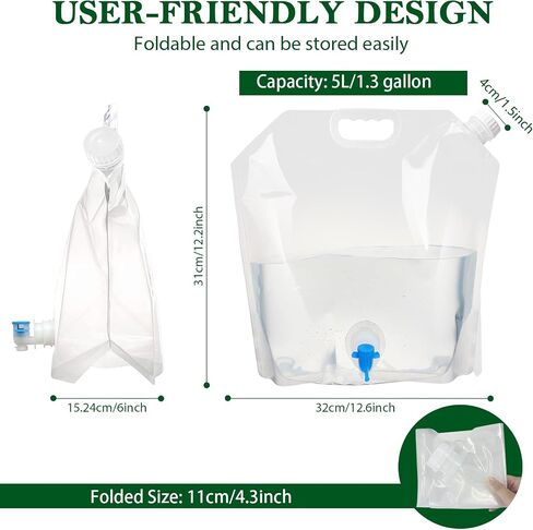 Cooltto Premium Collapsible Water Container Bag, BPA Free Food Grade | Clear Plastic Storage Jug, No-Leak Freezable Fold-able Water Bottle for Camping, Hiking, Backpacking, Emergency in Saudi Arabia