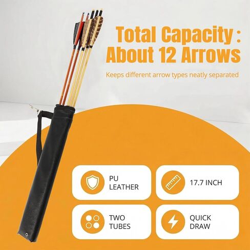 Archery Arrow Quiver Hip Tube Quiver with 2-Tubes and Belt Clip Lightweight for Youth Carbon Wooden Crossbow Arrows Holder in Saudi Arabia